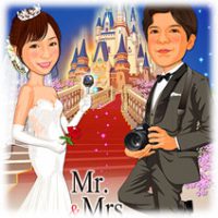 アラジン 1 縦 コスチューム 遊園地背景 結婚式の美しい似顔絵 美顔絵 Com