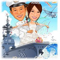 海上自衛隊 7 縦 護衛艦 ひゅうが タイタニックポーズ 結婚式の美しい似顔絵 美顔絵 Com