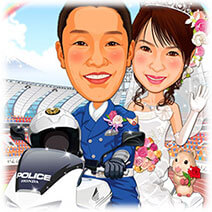 警察官 5 縦 交通機動隊白バイ 球場背景 結婚式の美しい似顔絵 美顔絵 Com